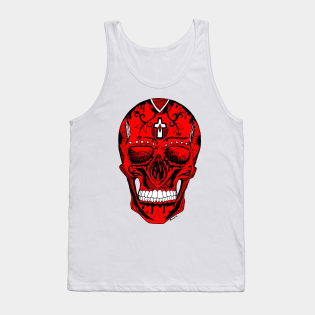 Red and Black Day of the Dead Skull Tank Top by kenallouis